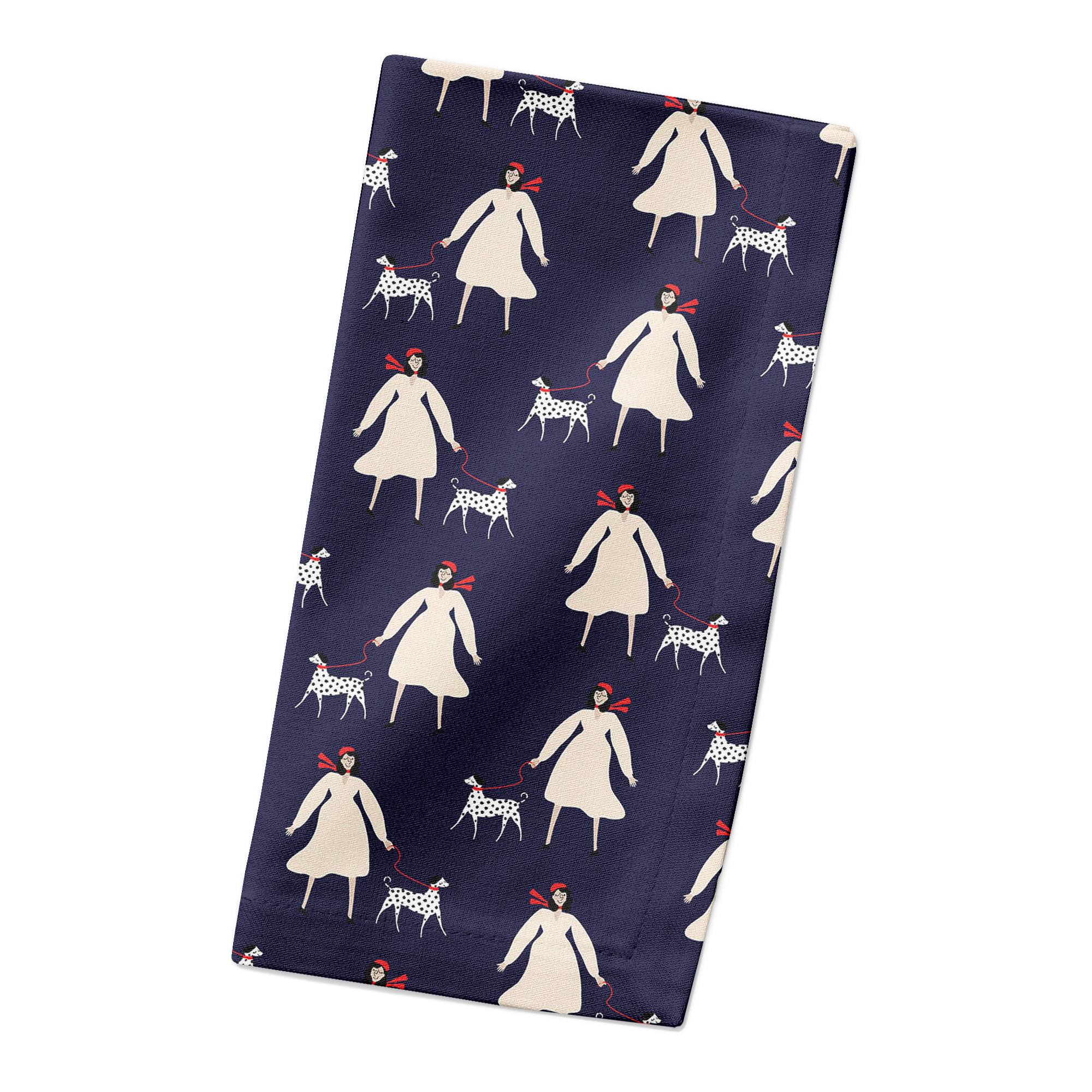 French Woman and Dog 10" x 10" Cotton Twill Napkin